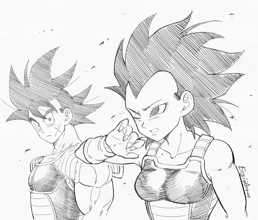bardock and gine (dragon ball and 1 more) drawn by eegiiartto