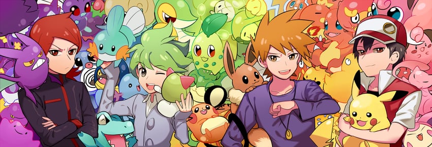 pikachu, red, eevee, rotom, blue oak, and 28 more (pokemon and 3 more) drawn by 0_0box