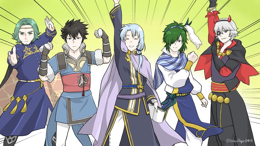 niles, seteth, lon'qu, lewyn, koyasu takehito, and 1 more (fire emblem and 6 more) drawn by midori_no_baku