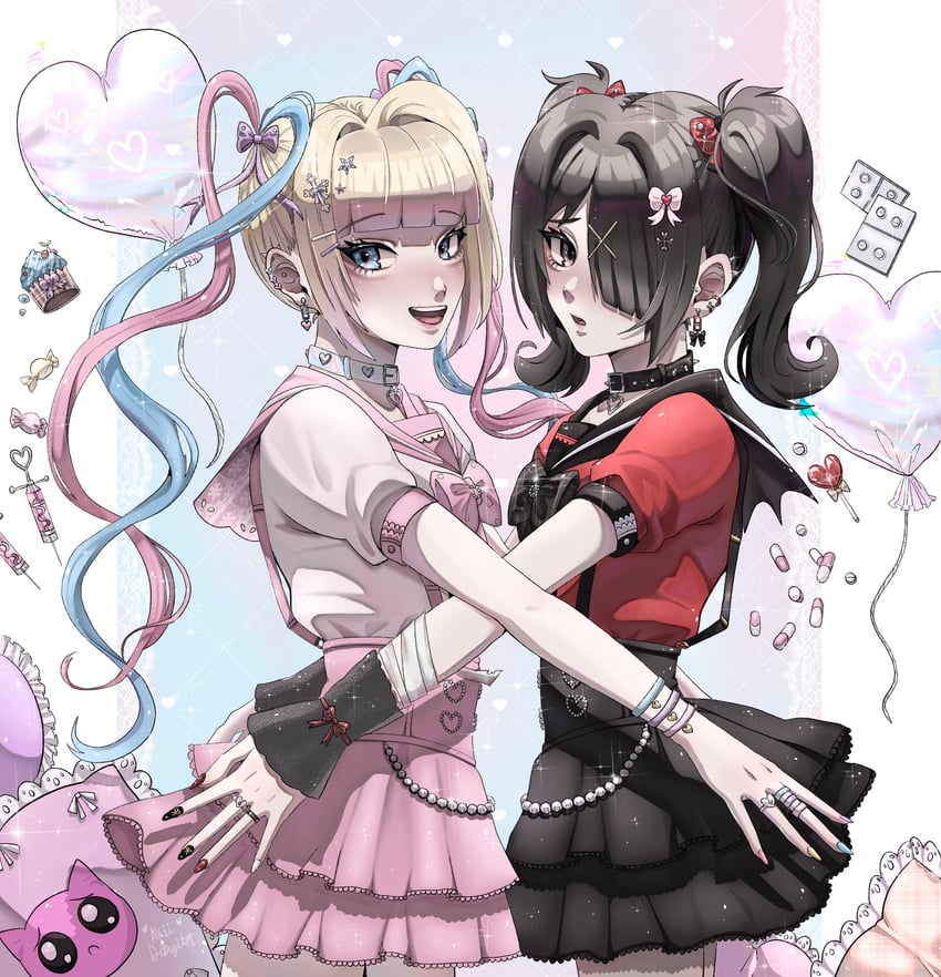 chouzetsusaikawa tenshi-chan and ame-chan (needy girl overdose) drawn by akiidibujitos