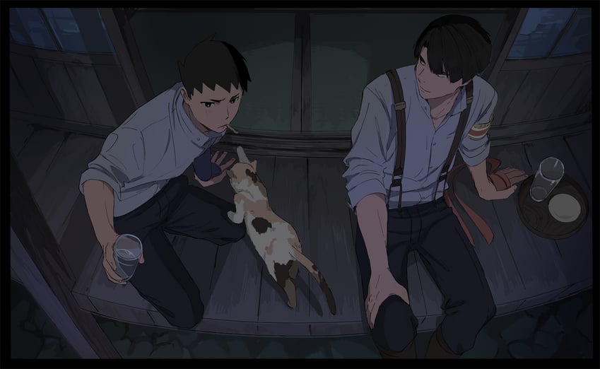 ryunosuke naruhodo, kazuma asogi, and wagahai (ace attorney and 1 more) drawn by officinale_t