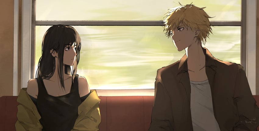 denji and mitaka asa (chainsaw man) drawn by kumah_dessu