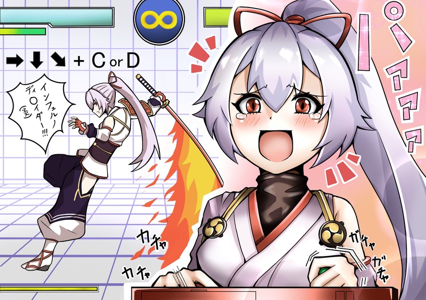 tomoe gozen and ragna the bloodedge (fate and 2 more) drawn by chikiji_(chickchickjo)