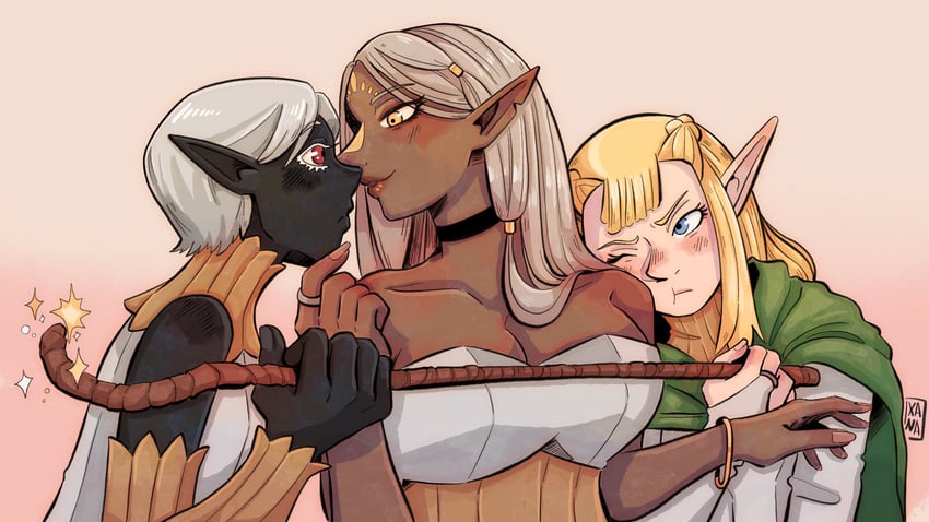 cithis, pattadol, and flamela (dungeon meshi) drawn by xana_prudencio