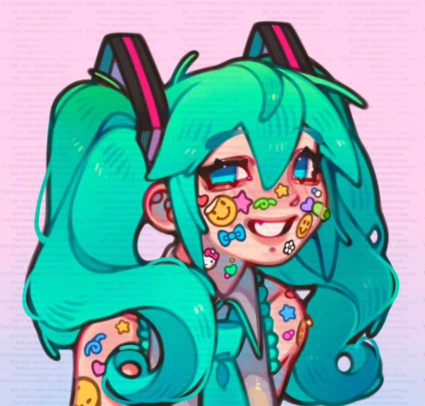 hatsune miku and hello kitty (vocaloid and 2 more) drawn by mikashiyaaa
