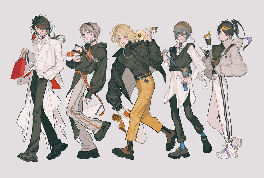 ike eveland, vox akuma, luca kaneshiro, mysta rias, and shu yamino (nijisanji and 1 more) drawn by iamthekingofegg