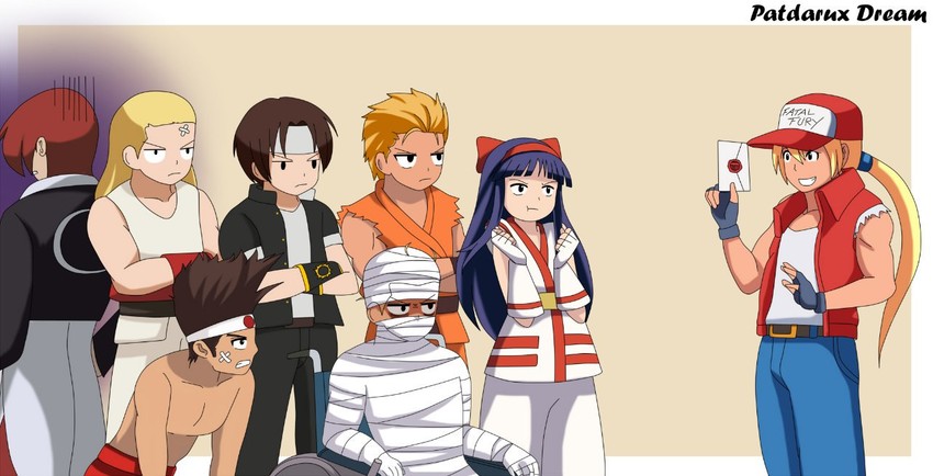 terry bogard, nakoruru, yagami iori, kusanagi kyou, ryou sakazaki, and 3 more (the king of fighters and 5 more) drawn by patdarux