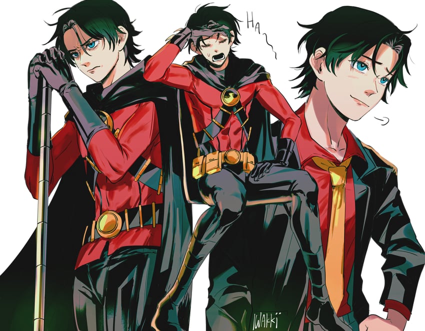tim drake and red robin (dc comics and 1 more) drawn by iwakki