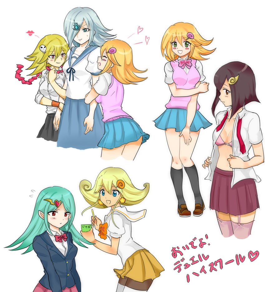 dark magician girl, silent magician, gagaga girl, apple magician girl, lemon magician girl, and 1 more (yu-gi-oh!) drawn by am_(ajamuw)
