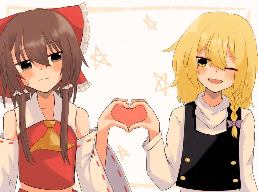 hakurei reimu and kirisame marisa (touhou) drawn by bagu_(bagubagu_cr7)