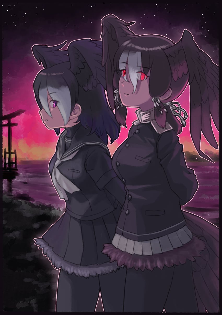 jungle crow and yatagarasu (kemono friends) drawn by toriny