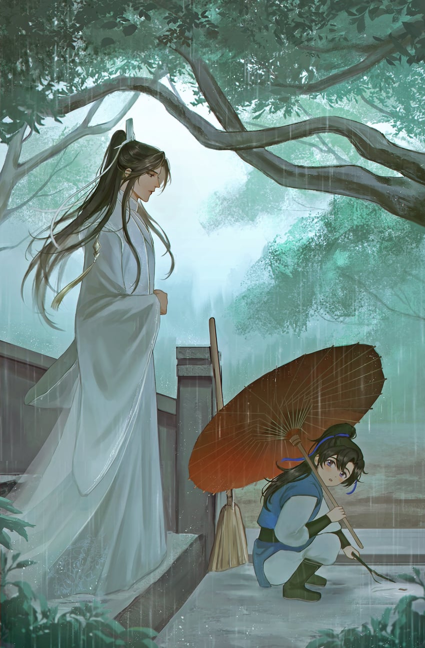 chu wanning and mo ran (erha he ta de bai mao shizun) drawn by linhii_hihi