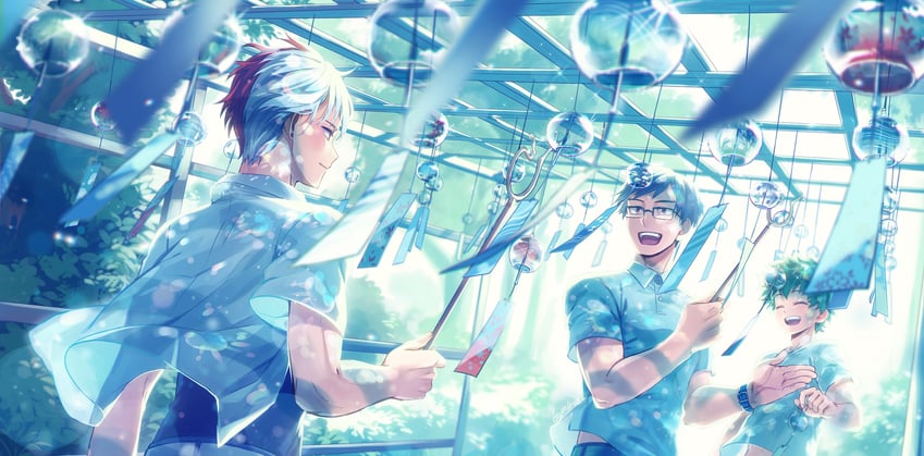 midoriya izuku, todoroki shoto, and iida tenya (boku no hero academia) drawn by lowah