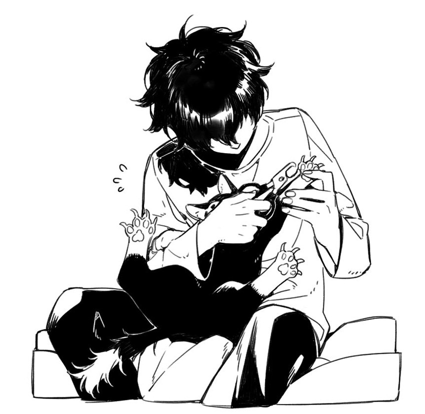 amamiya ren and morgana (persona and 1 more) drawn by amano_meme