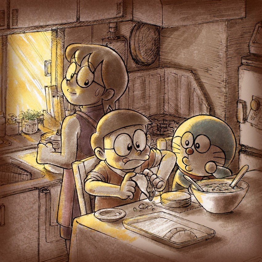 doraemon, nobi nobita, and nobi tamako (doraemon) drawn by yoneemon