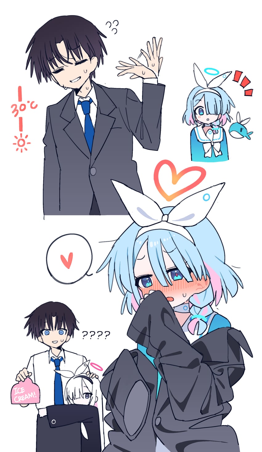 sensei, arona, and plana (blue archive) drawn by je_o_mo