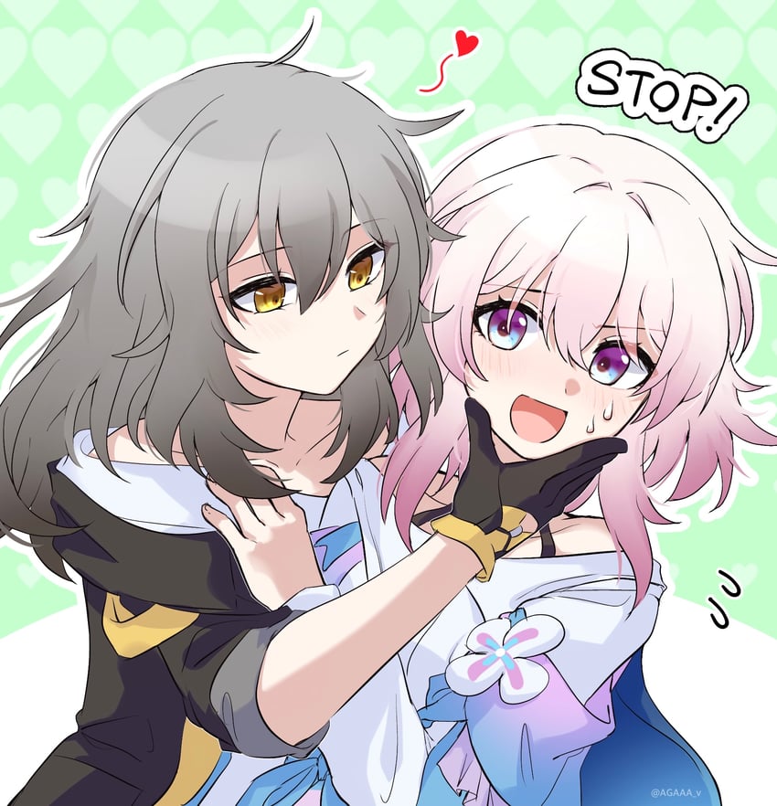 trailblazer, stelle, and march 7th (honkai and 1 more) drawn by agaaa_v