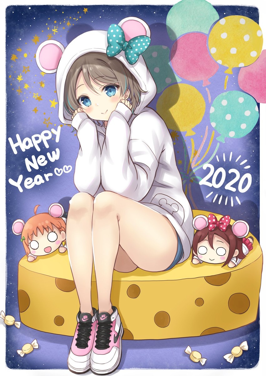 watanabe you, sakurauchi riko, and takami chika (love live! and 1 more) drawn by sakurai_makoto_(custom_size)
