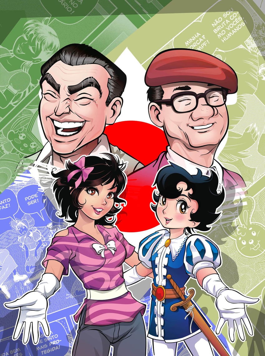 princess sapphire, monica, tezuka osamu, magali, and mauricio de sousa (real life and 3 more) drawn by zazo_aguiar