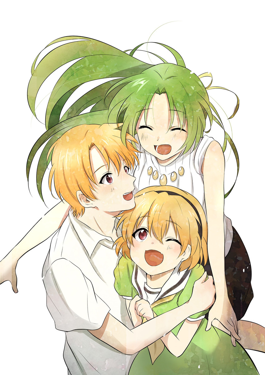 houjou satoko, sonozaki shion, and houjou satoshi (higurashi no naku koro ni) drawn by shosudo