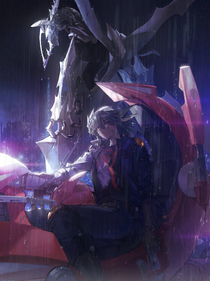 fudo yusei and shooting quasar dragon (yu-gi-oh! and 1 more) drawn by momentcorefly