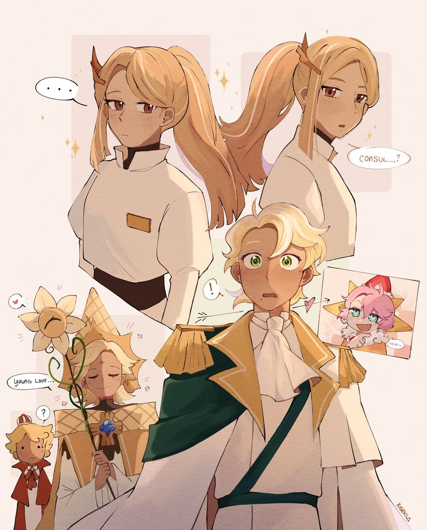 pure vanilla cookie, strawberry crepe cookie, custard cookie iii, clotted cream cookie, and financier cookie (cookie run and 1 more) drawn by kisekiii_25