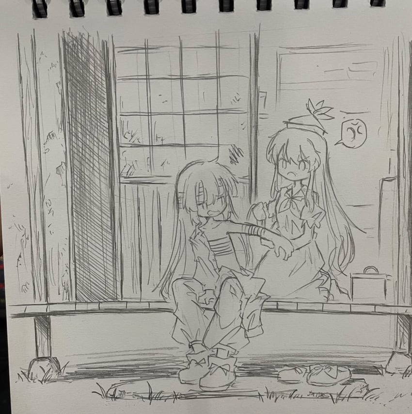 fujiwara no mokou and kamishirasawa keine (touhou) drawn by suteruko