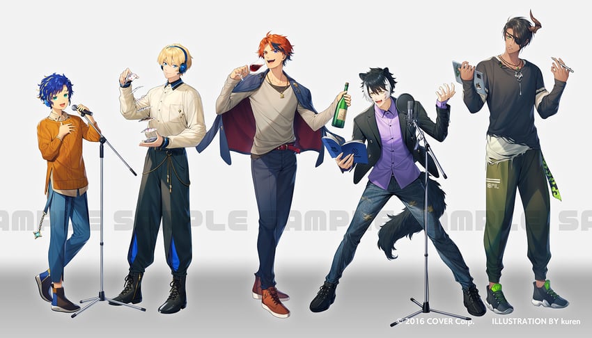 kageyama shien, astel leda, aragami oga, yukoku roberu, and kishido temma (holostars) drawn by kuren