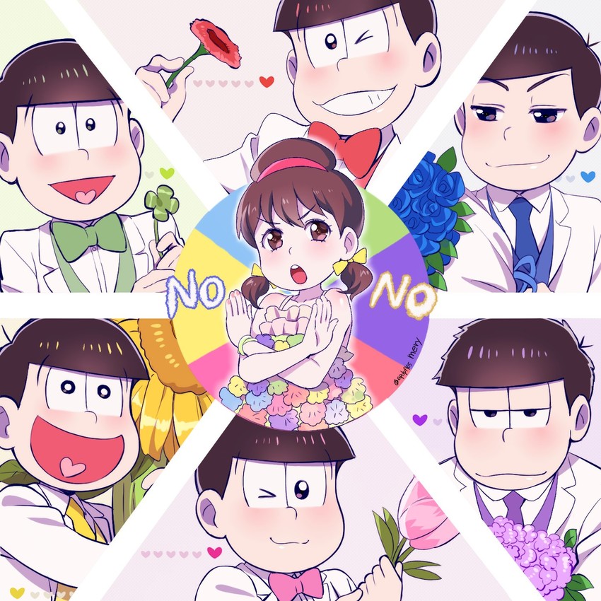 matsuno osomatsu, matsuno karamatsu, matsuno ichimatsu, matsuno jyushimatsu, matsuno choromatsu, and 2 more (osomatsu and 1 more) drawn by mery_(yangmalgage)
