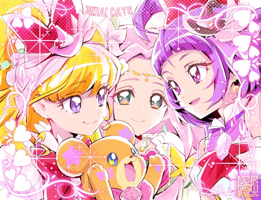 asahina mirai, izayoi liko, cure miracle, cure magical, hanami kotoha, and 2 more (precure and 2 more) drawn by kamikita_futago