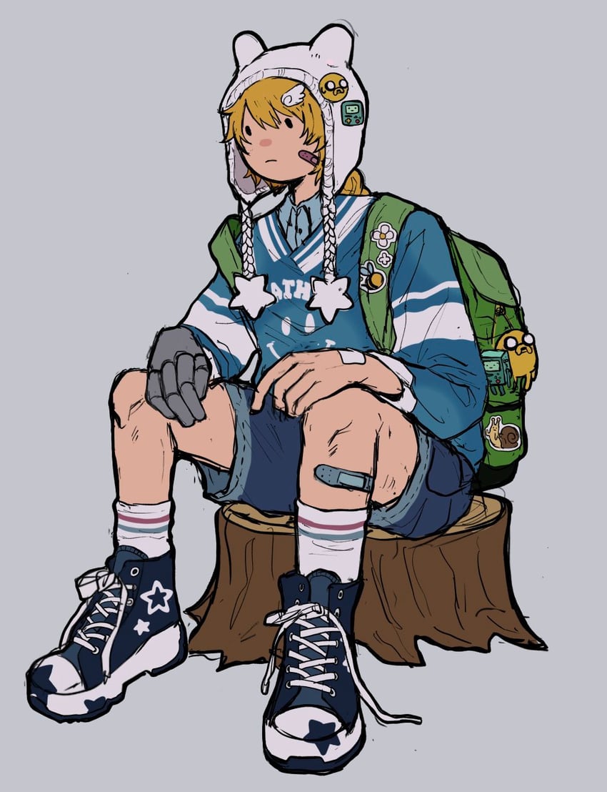 finn the human, jake the dog, and bmo (adventure time) drawn by bunbukutyagama