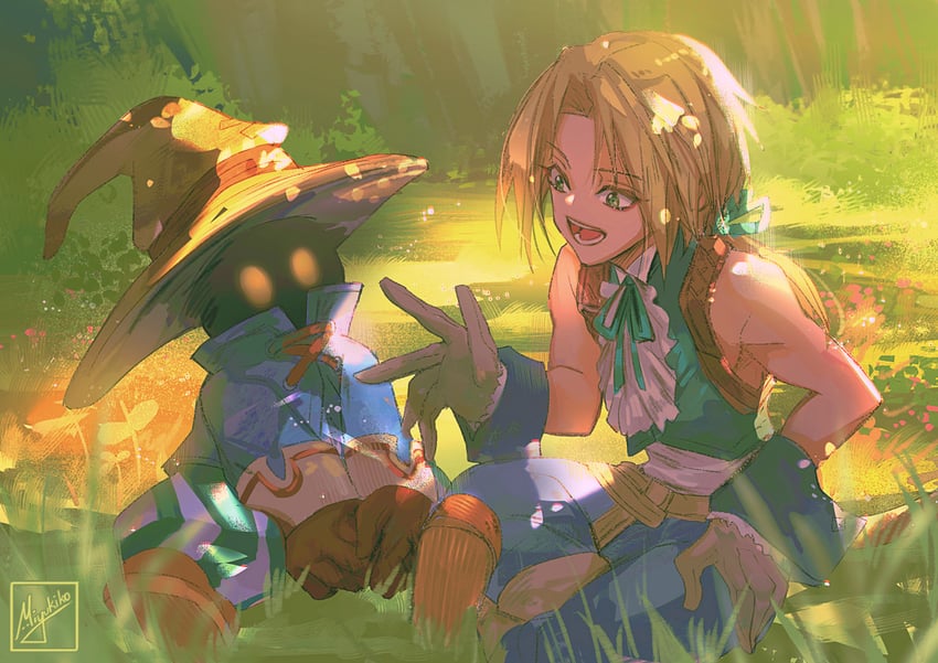 zidane tribal, black mage, and vivi ornitier (final fantasy and 1 more) drawn by miyukiko