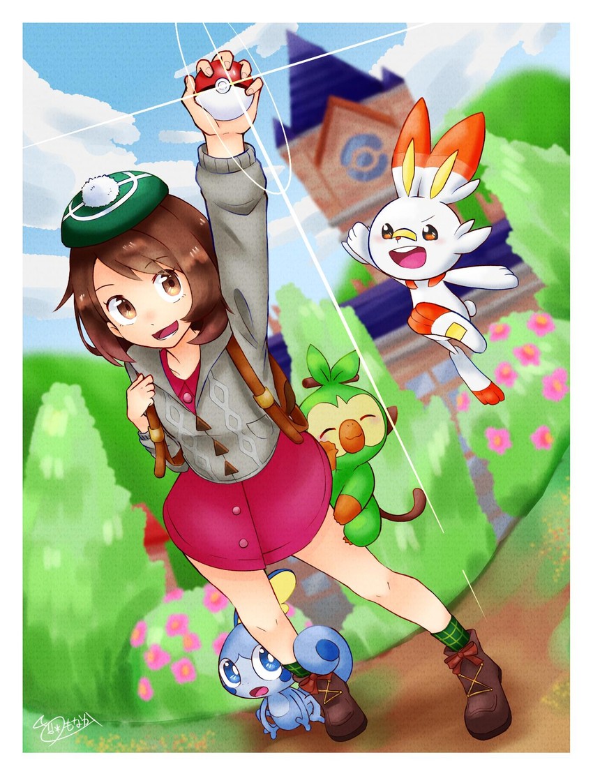 gloria, scorbunny, sobble, and grookey (pokemon and 1 more) drawn by monaka_(monaka_alola)