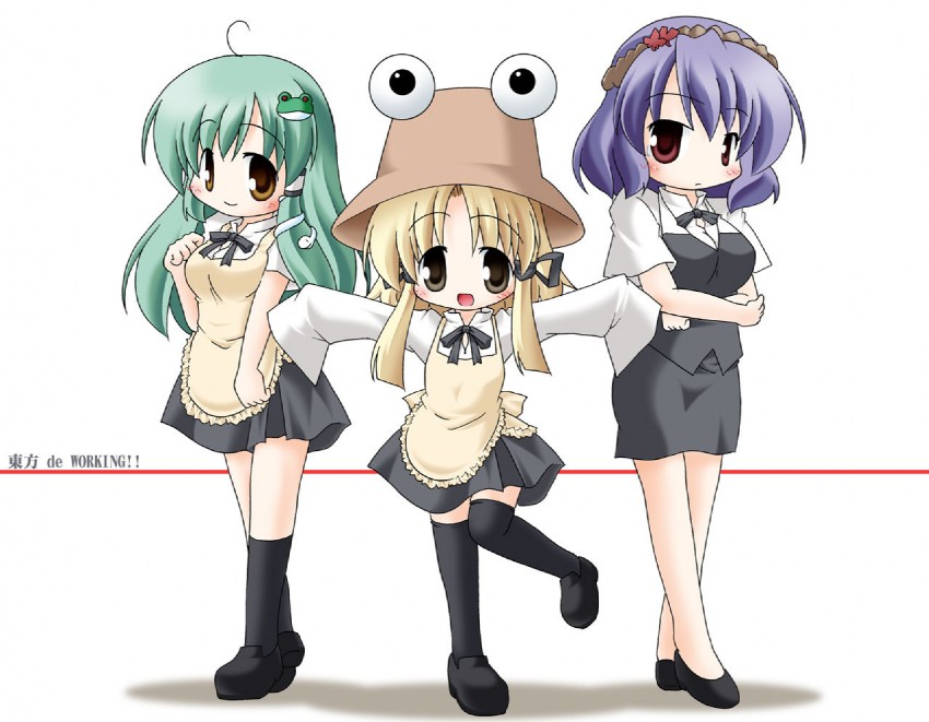 kochiya sanae, moriya suwako, and yasaka kanako (touhou and 1 more) drawn by moegi_yuu
