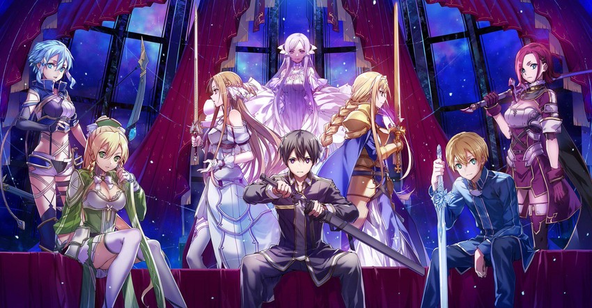 asuna, kirito, sinon, leafa, alice zuberg, and 3 more (sword art online and 3 more) drawn by bunbun