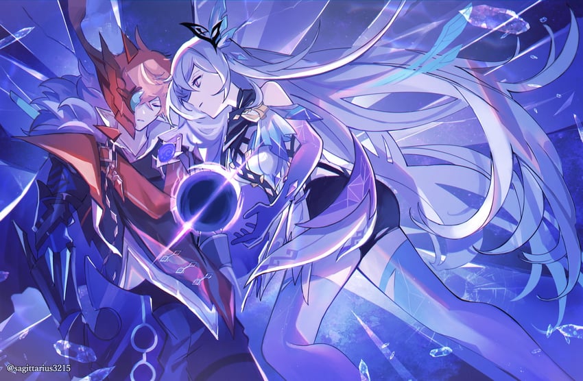 skirk and tartaglia (genshin impact) drawn by kukatsuma