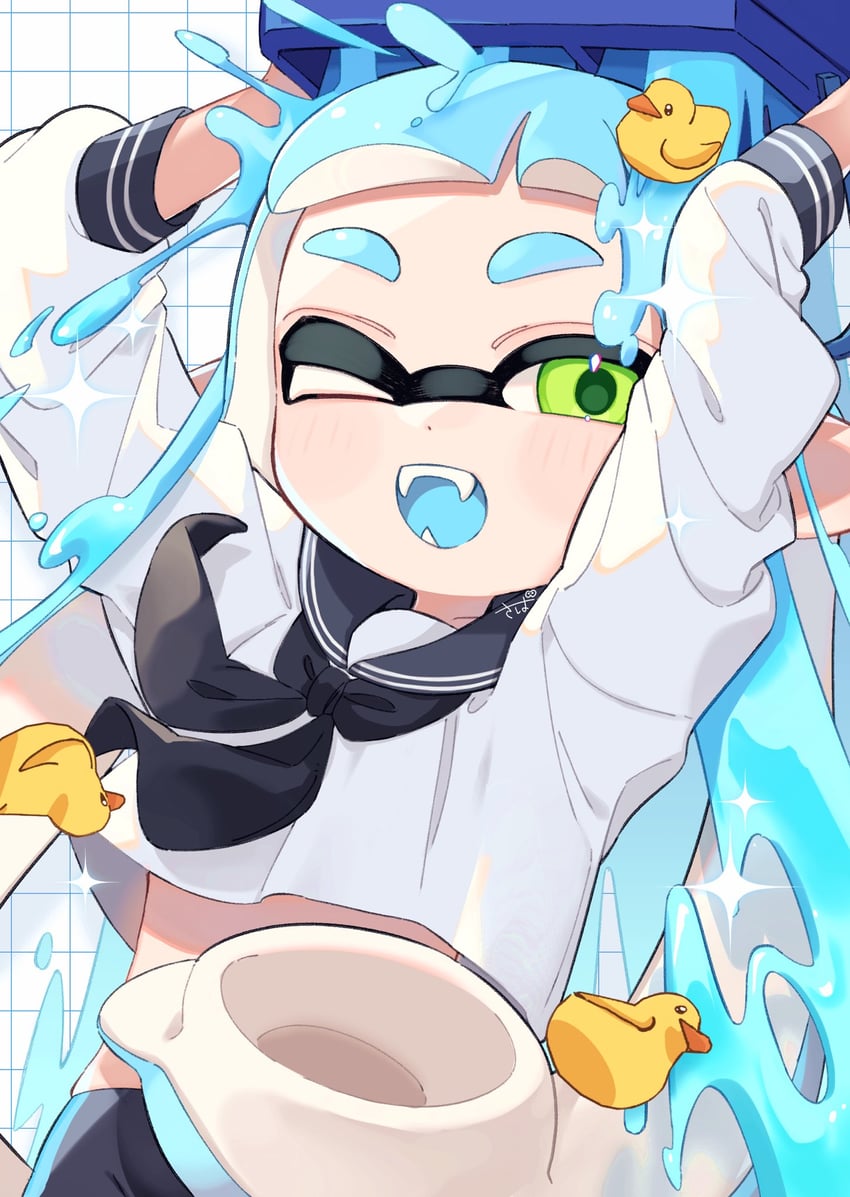 inkling player character and inkling girl (splatoon and 1 more) drawn by sabata_saba