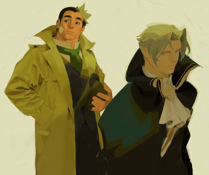 miles edgeworth and dick gumshoe (ace attorney) drawn by mr_kasuy