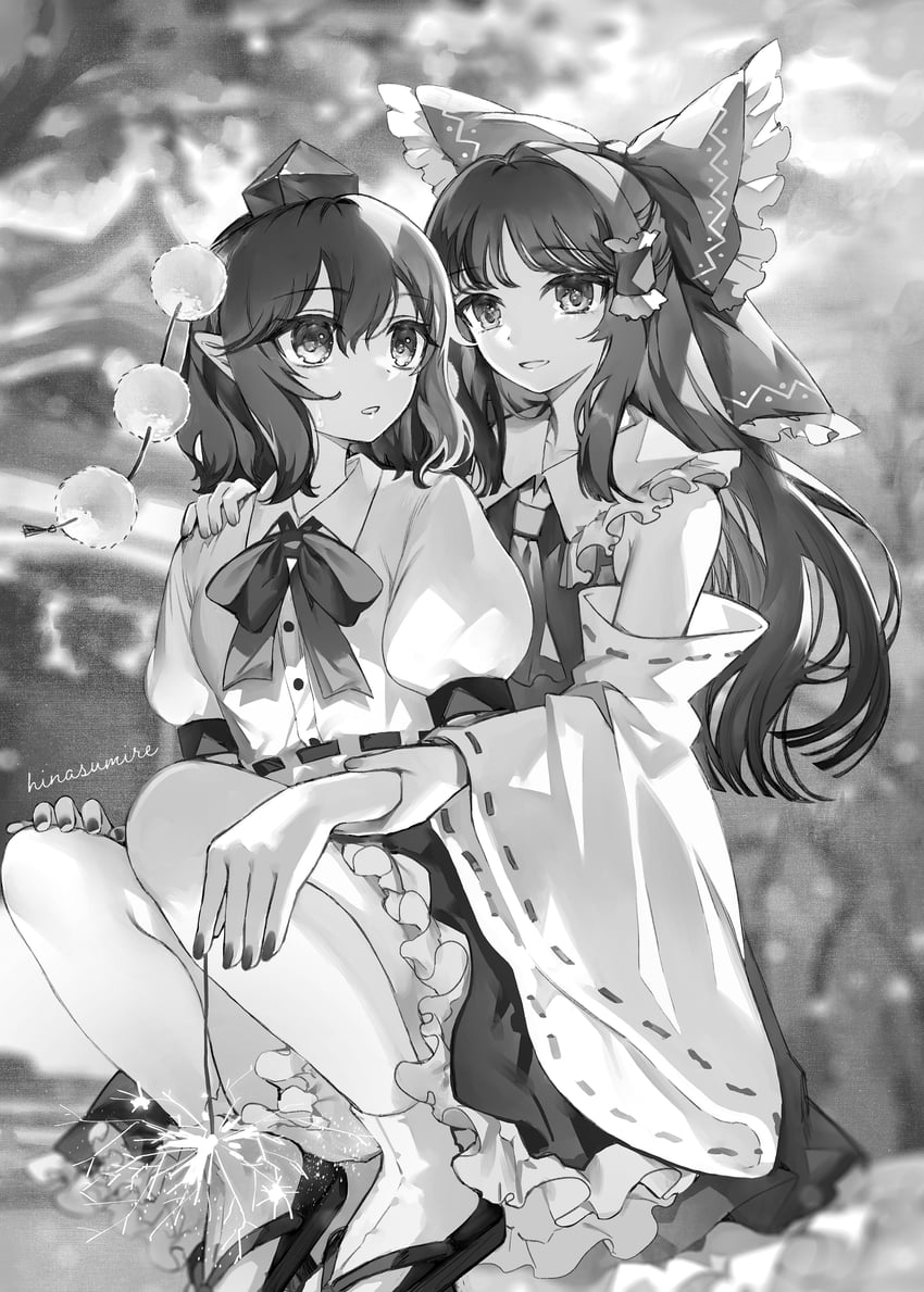 hakurei reimu and shameimaru aya (touhou) drawn by hinasumire