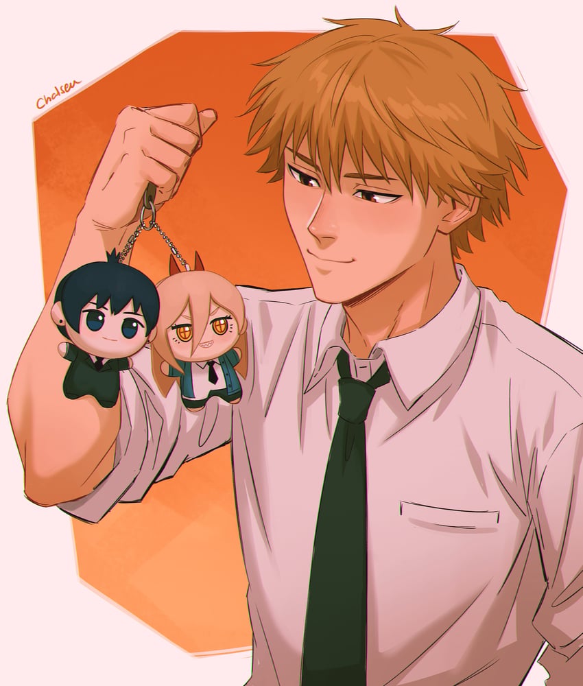 power, denji, and hayakawa aki (chainsaw man) drawn by chalseu