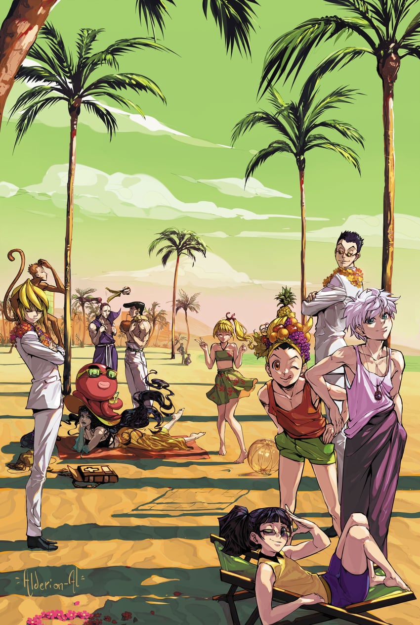killua zoldyck, kurapika, gon freecss, hisoka morow, illumi zoldyck, and 7 more (hunter x hunter) drawn by alderion-al