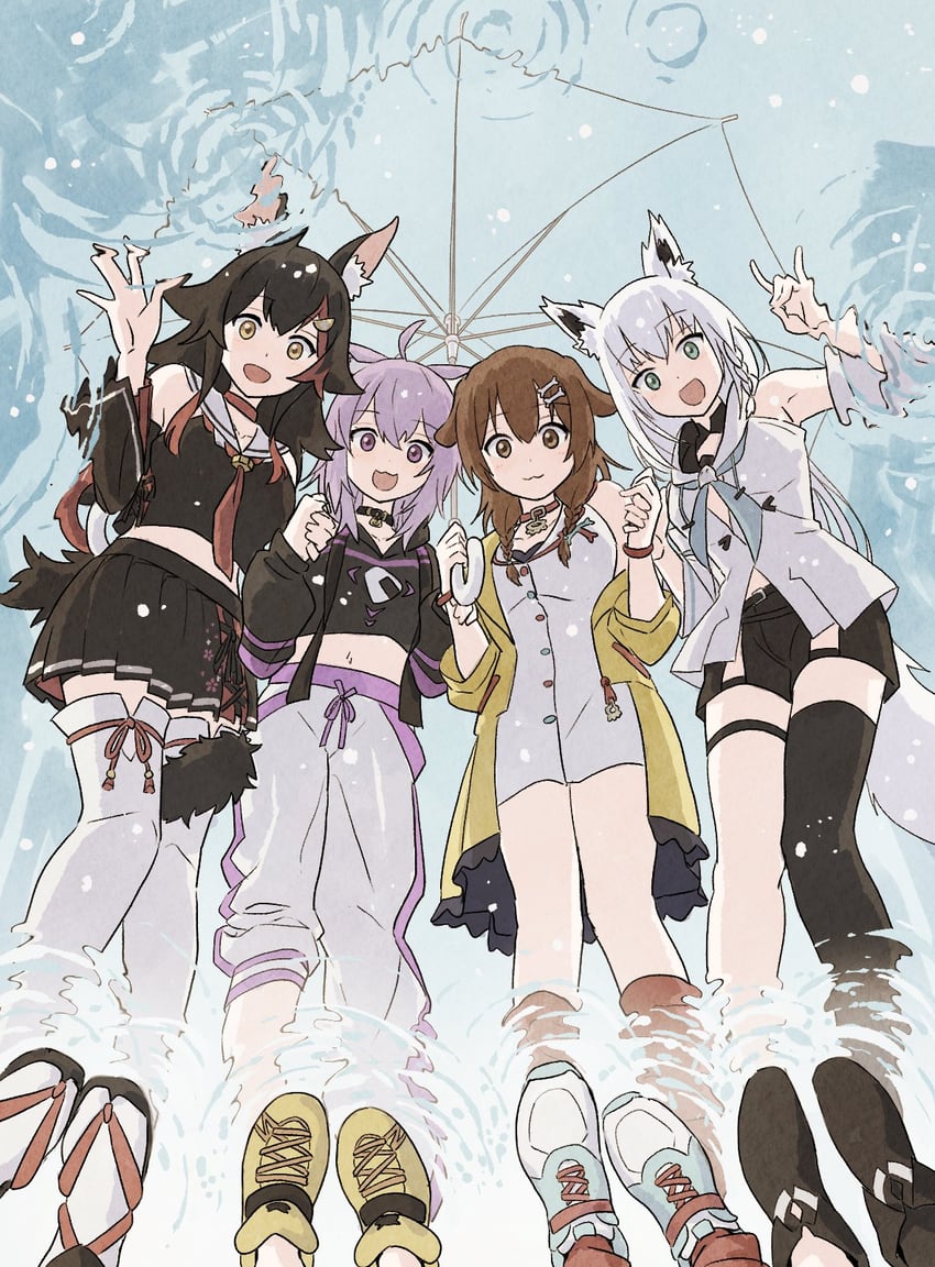 shirakami fubuki, nekomata okayu, ookami mio, and inugami korone (hololive) drawn by tauyoshi728