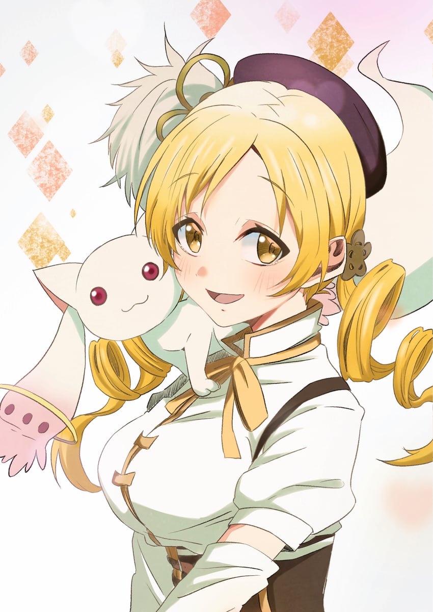tomoe mami and kyubey (mahou shoujo madoka magica) drawn by chabashiramon