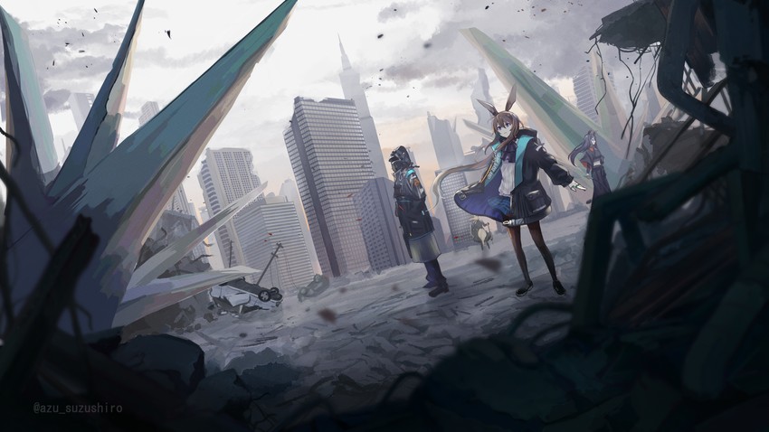 doctor, amiya, nearl, and dobermann (arknights) drawn by azuazu_0405