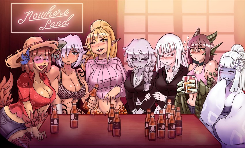lich, kikimora, shirohebi, lamia, wyvern, and 2 more (monster girl encyclopedia) drawn by ezzydraws