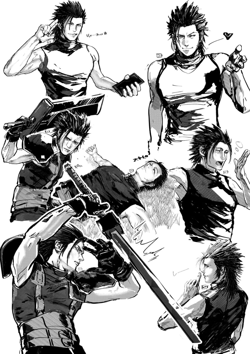 zack fair (final fantasy and 2 more) drawn by rakugaki_sanhai