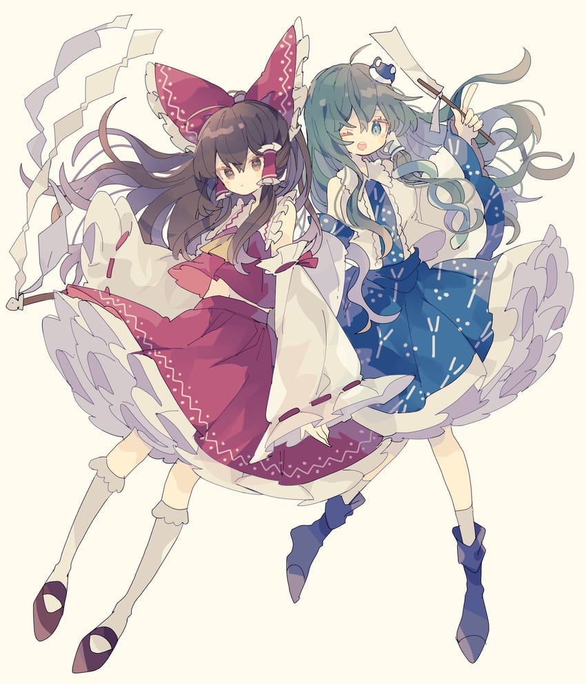 hakurei reimu and kochiya sanae (touhou) drawn by nikorashi-ka