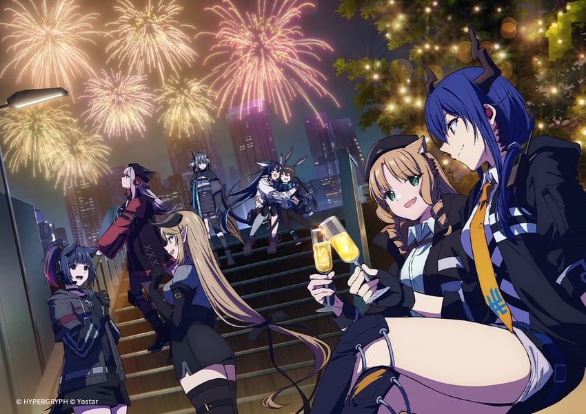amiya, ch'en, blaze, swire, jessica, and 3 more (arknights) drawn by yostar_pictures