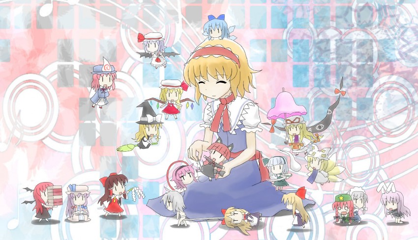 hakurei reimu, kirisame marisa, remilia scarlet, flandre scarlet, izayoi sakuya, and 15 more (touhou) drawn by nyantalab