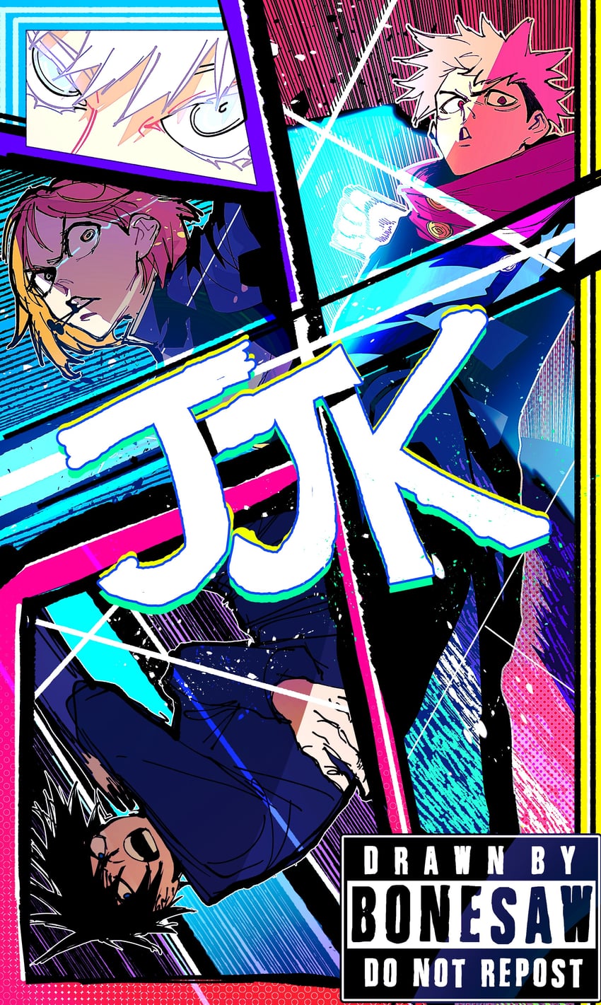 gojou satoru, itadori yuuji, fushiguro megumi, and kugisaki nobara (jujutsu kaisen) drawn by bonesaw_(rdkshinku)